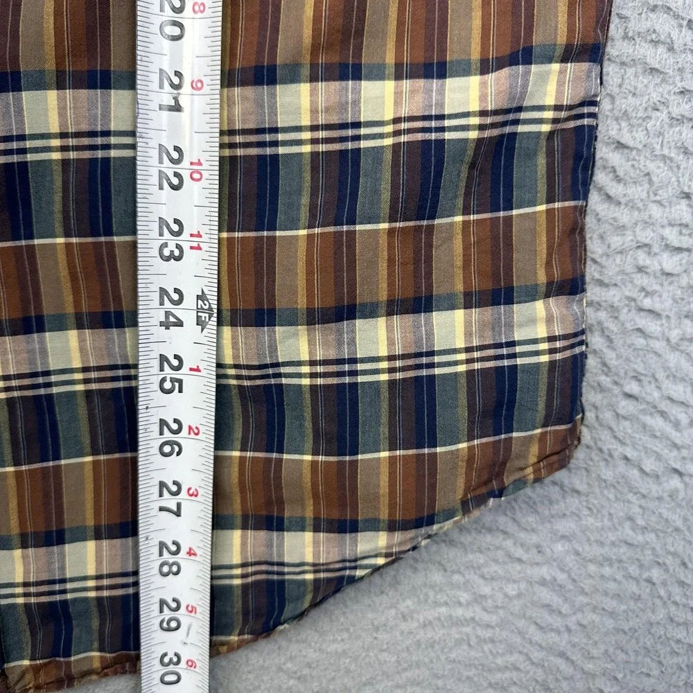 Polo Ralph Lauren Shirt Mens Medium Brown Blue Plaid Short Sleeve‎ Button Up